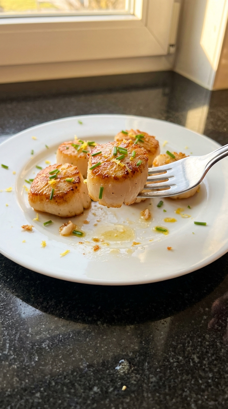 Zitronen Schnittlauch Gebratene Jakobsmuscheln​