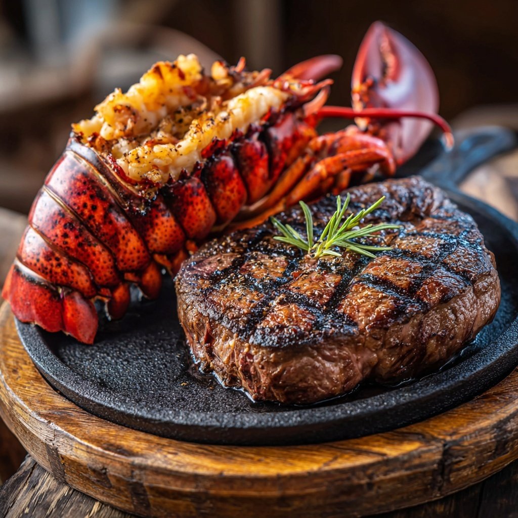 Gemischter Grillteller mit Steak und Hummer