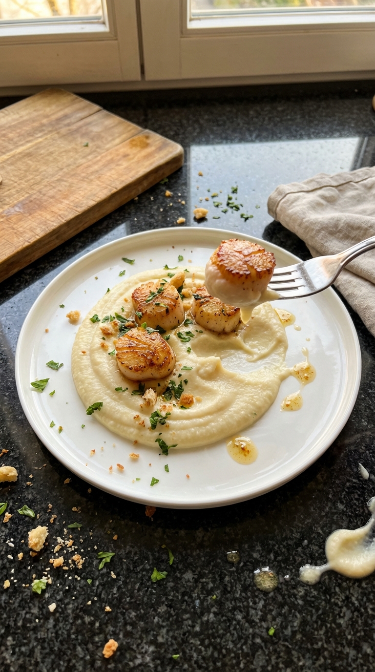 Kräuter Jakobsmuscheln auf Blumenkohlpüree​