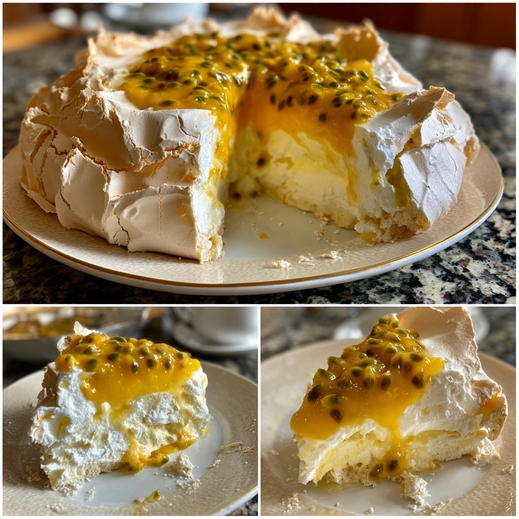 Limoncello Pavlova mit Passionsfrucht