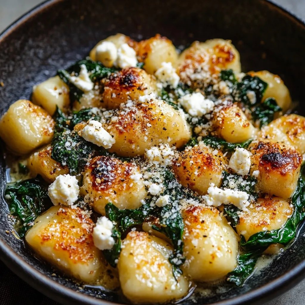 Knusprige Gnocchi mit Spinat und Feta