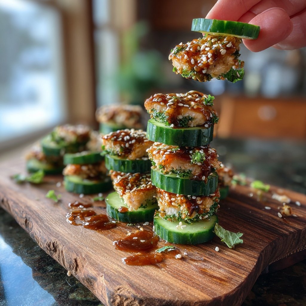 Asiatisch inspirierte Gurken-Hühnchen-Häppchen