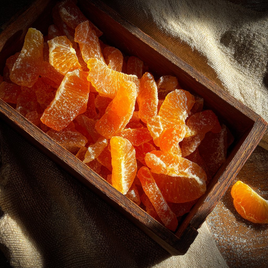 Zuckerfreie kandierte Orangenschalen