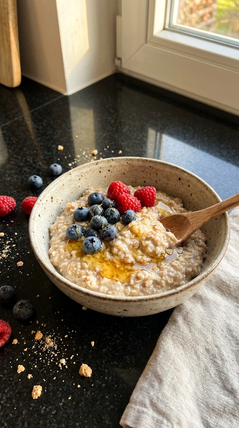 Gesunde Beeren Porridge für Frühstück
