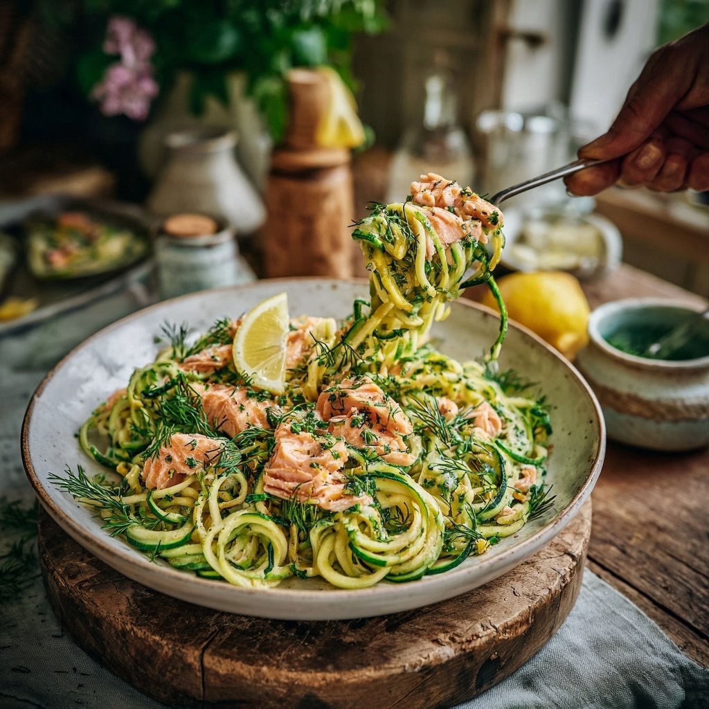 Zucchini-Nudeln mit Lachs