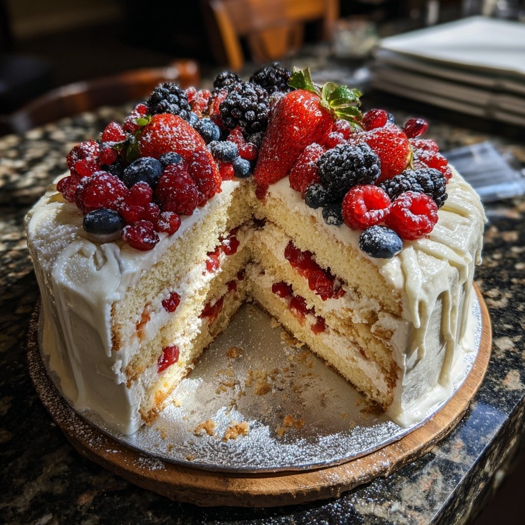 Zweischichtige Vanille-Torte mit Beeren