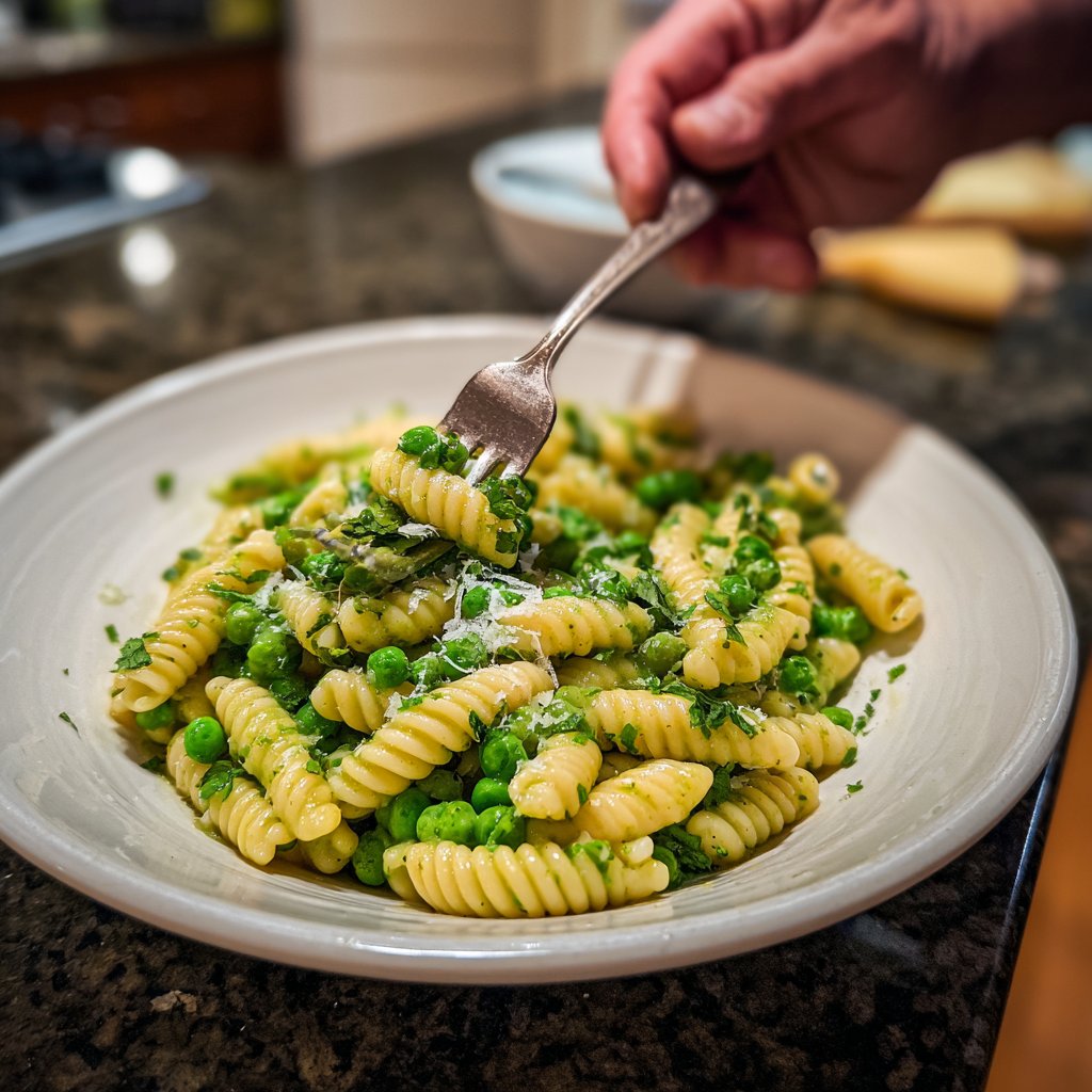 Frühjahrs-Erbsen und Minze Pasta