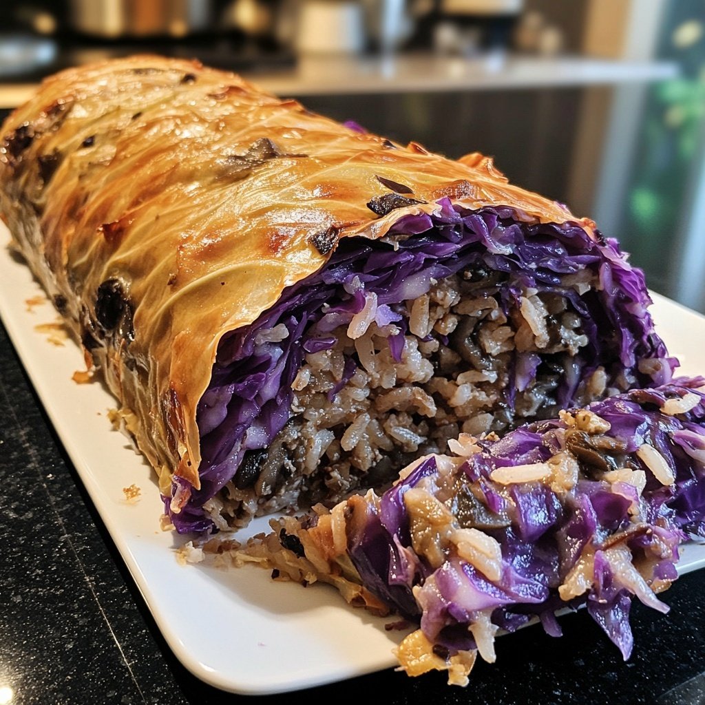 Rotkohl-Rouladen gefüllt mit Reis und Pilzen