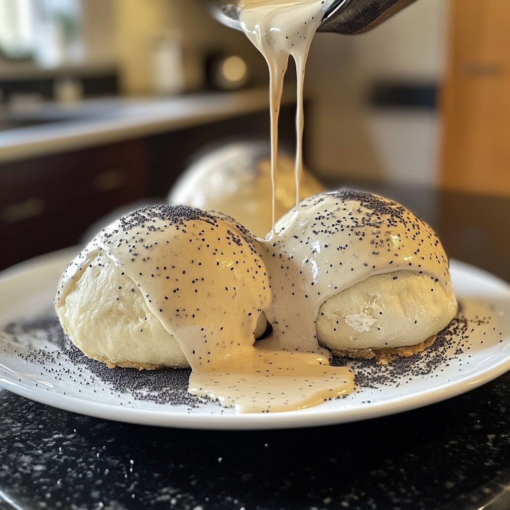 Germknödel mit Vanillesauce und Mohnzucker