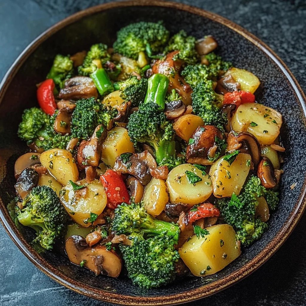 Brokkoli-Kartoffel-Pfanne mit Pilzen