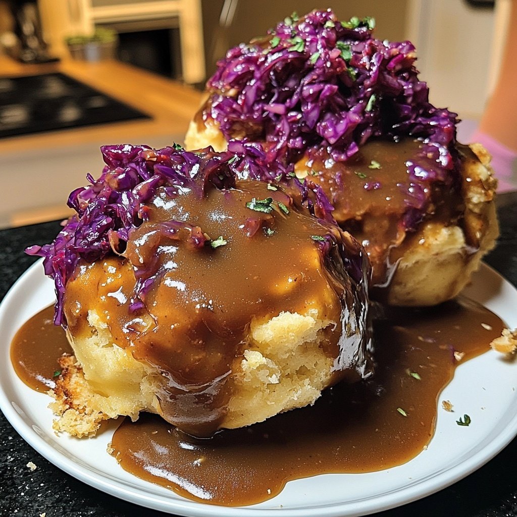Saftige Semmelknödel mit Rotkohl & Bratensoße