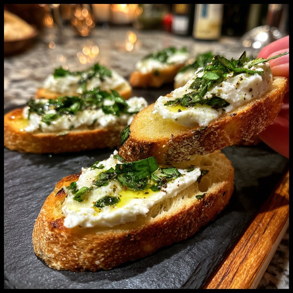 Kräuter Ziegenkäse Crostini Häppchen