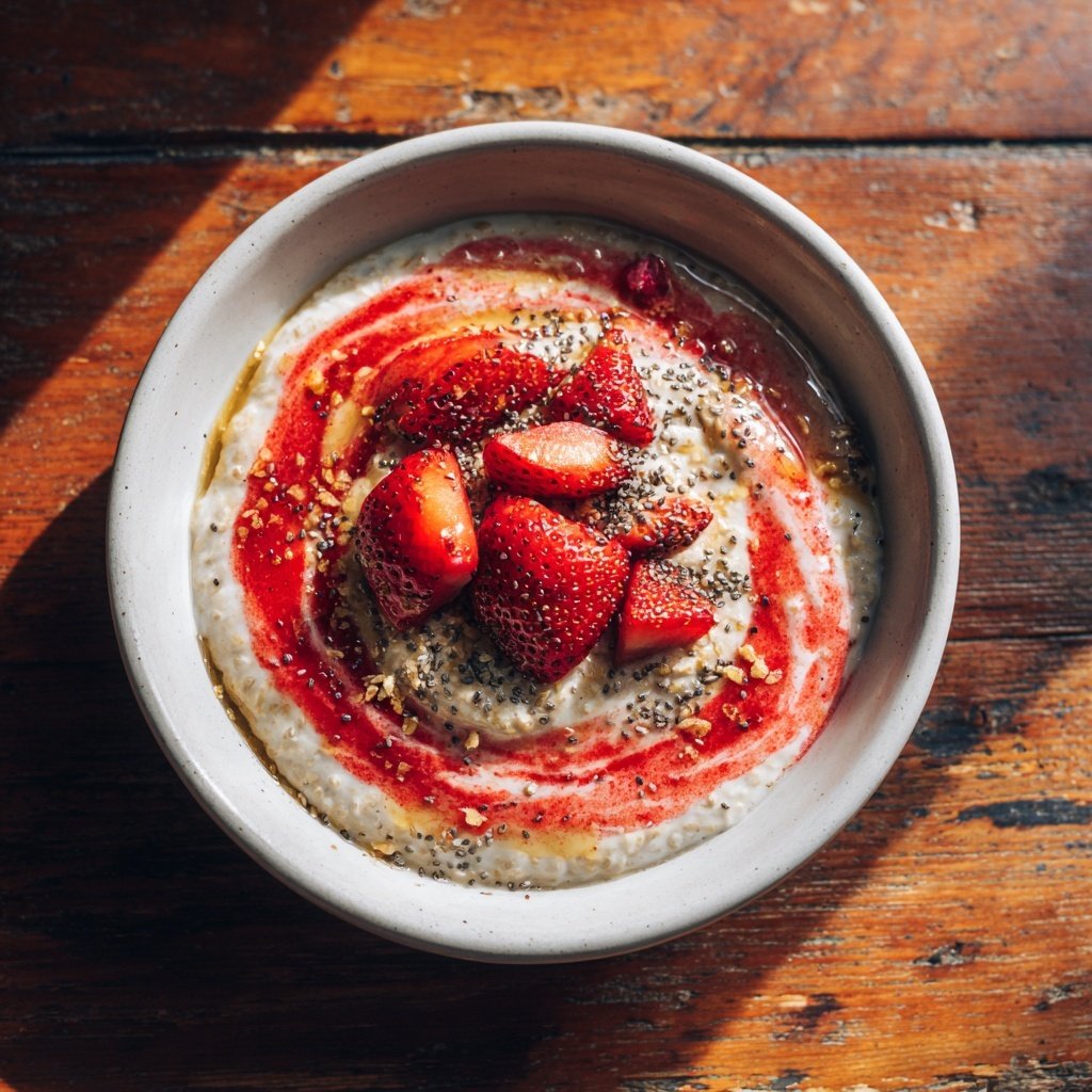Overnight Oats mit Erdbeer-Swirl