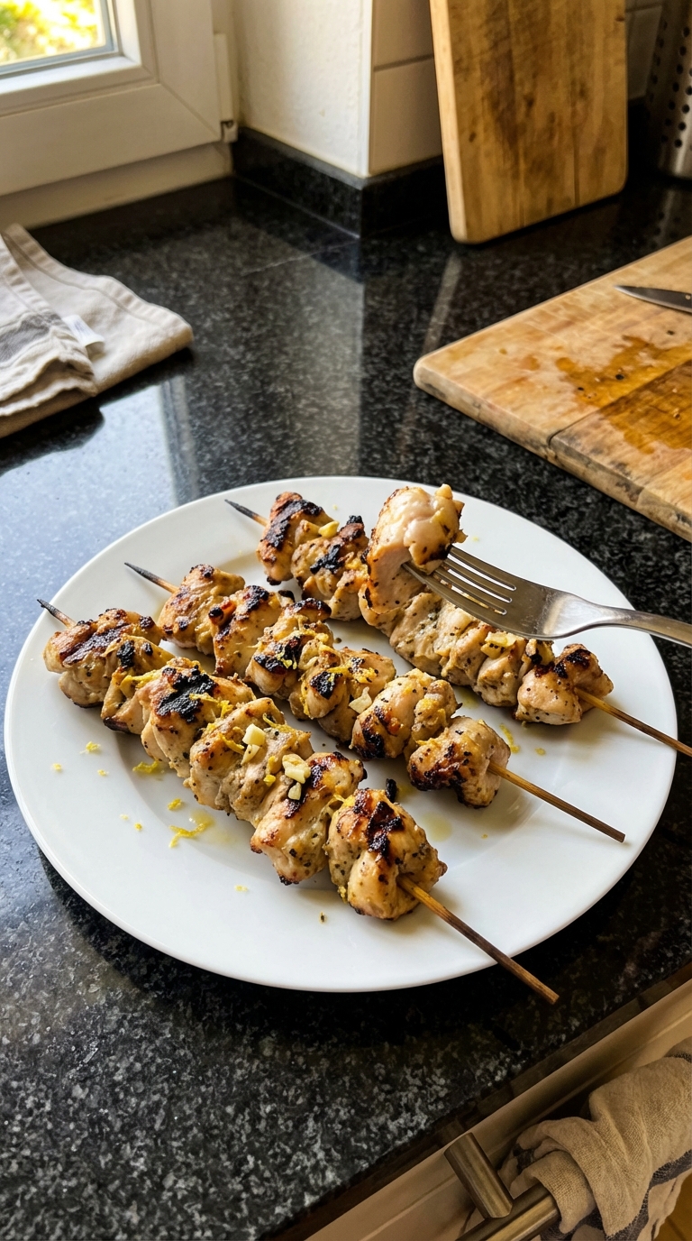 Gegrillte Zitronen Knoblauch Hähnchen Spieße​