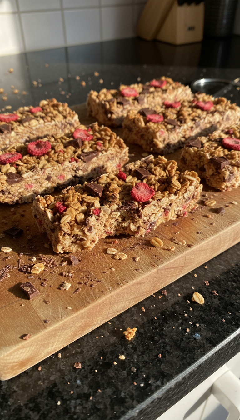 Gefrorene Schoko Erdbeer Granola Riegel​