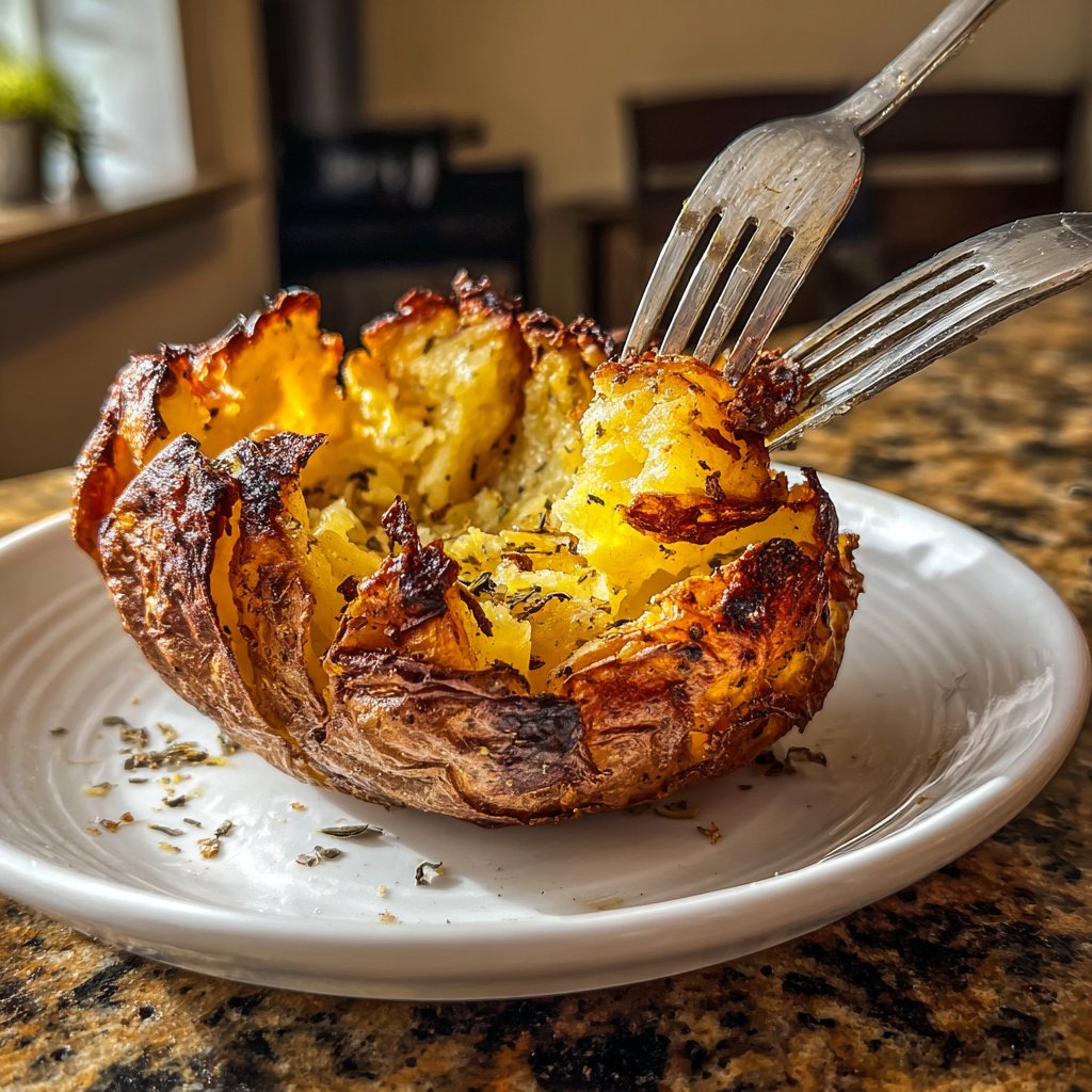 Perfekte gebackene Kartoffel knusprig golden