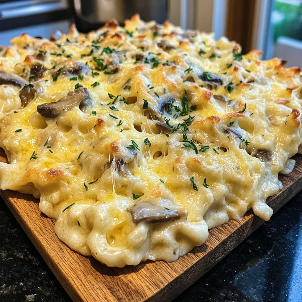 Kräuter-Käsespätzle Auflauf mit Waldpilzen