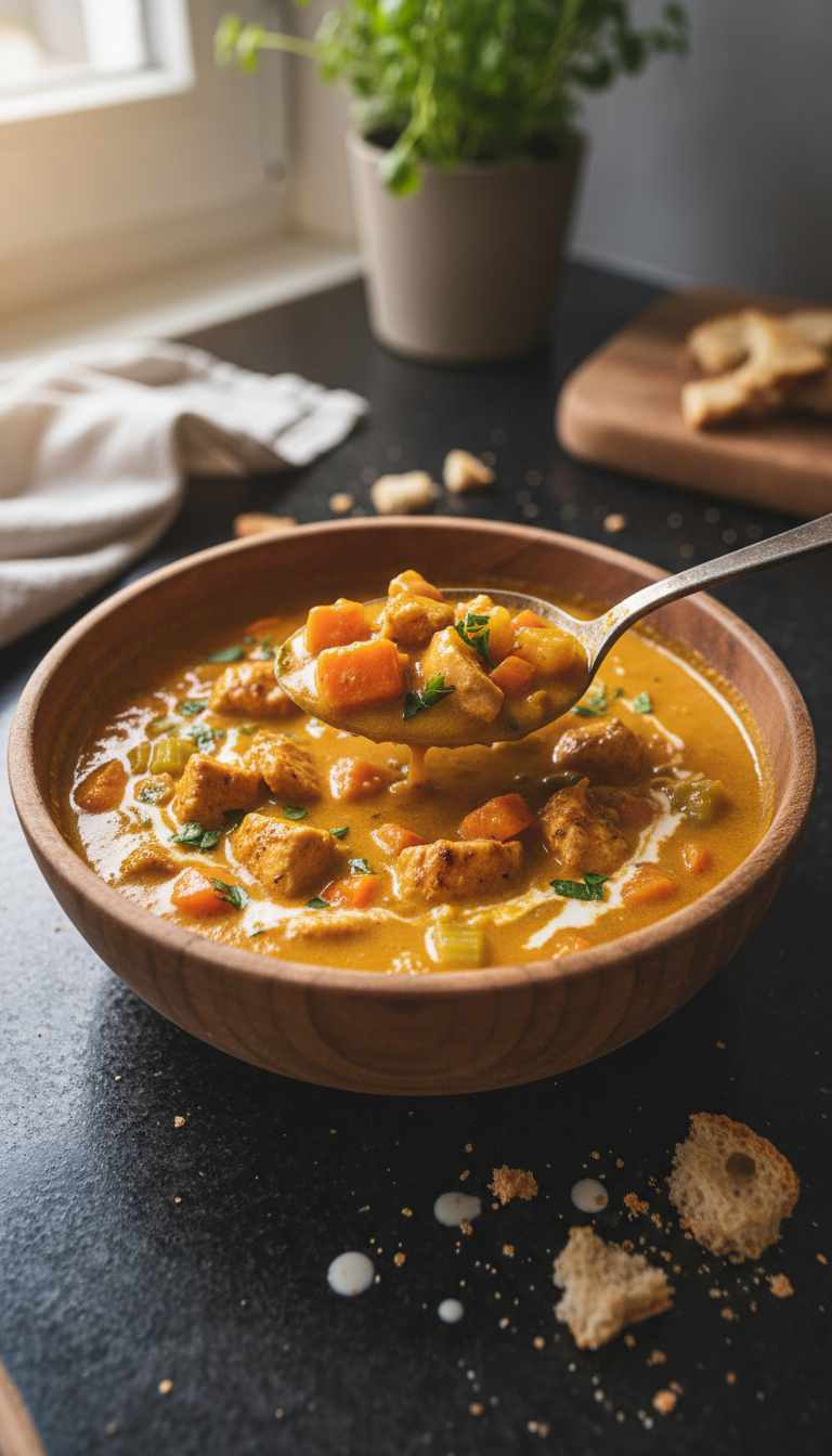 Cremige Kürbis Hähnchen Suppe