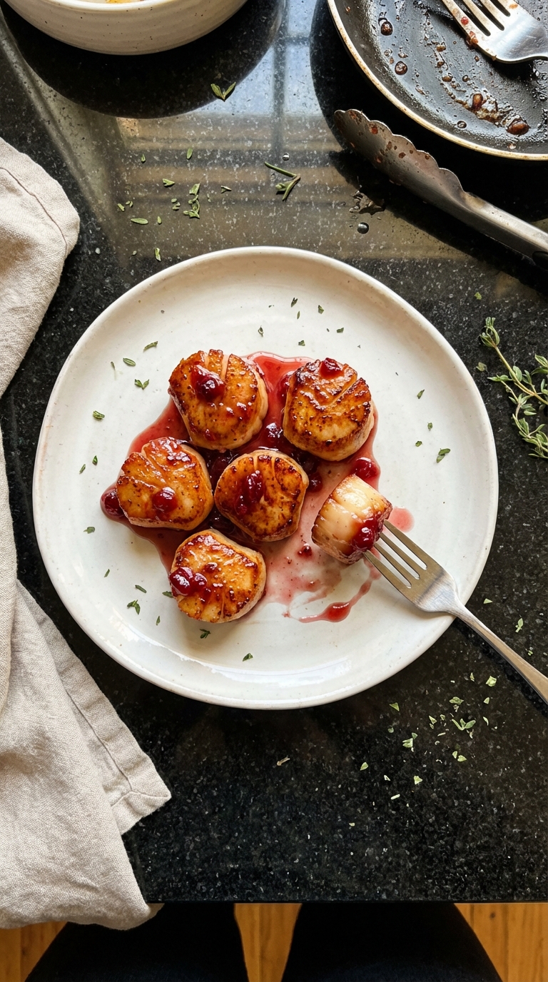 Mit Cranberry Glasierte Gebratene Jakobsmuscheln​