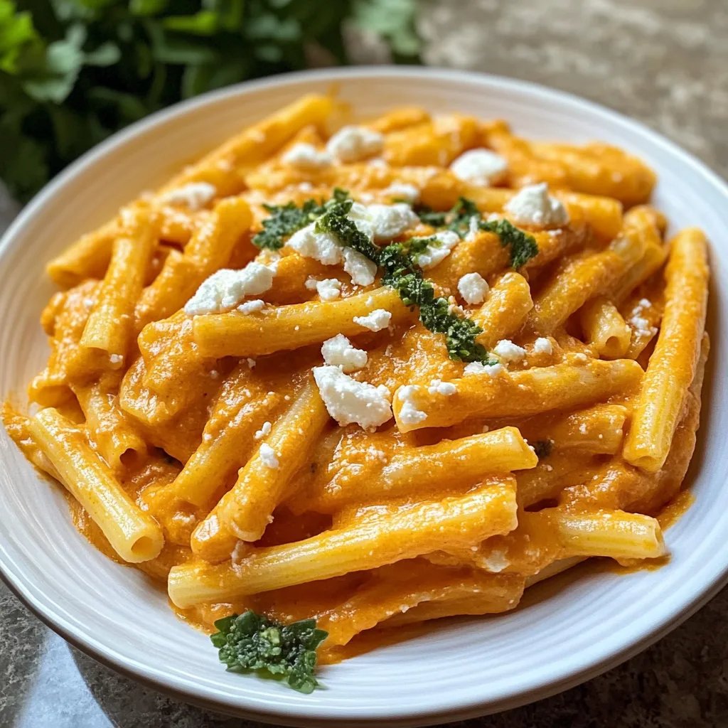 Kürbissoße mit Nudeln und Feta